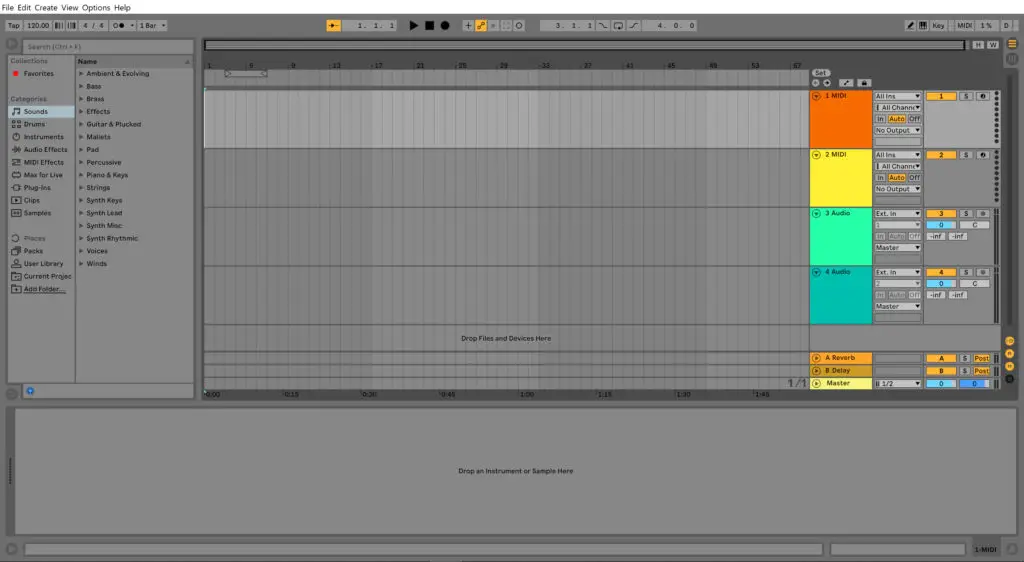 how to make a beat in Ableton Live 10: blank interface