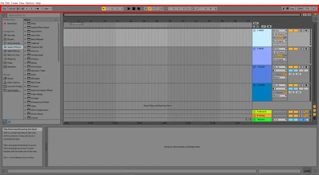how to use ableton: top bar