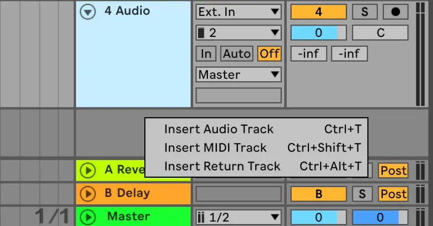 how to use ableton: insert audio track