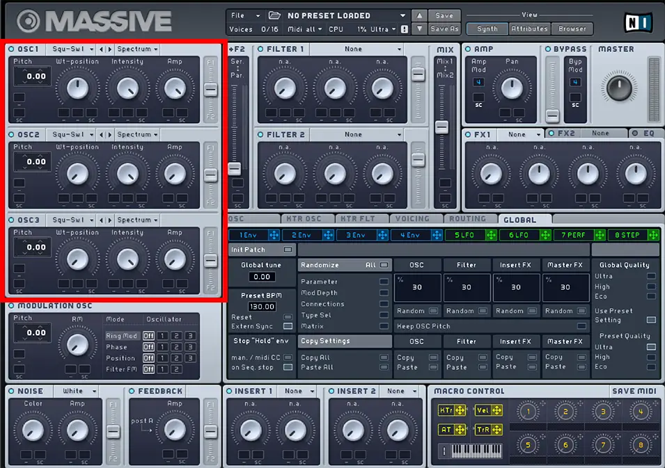 how to use Massive: 3 main oscillator