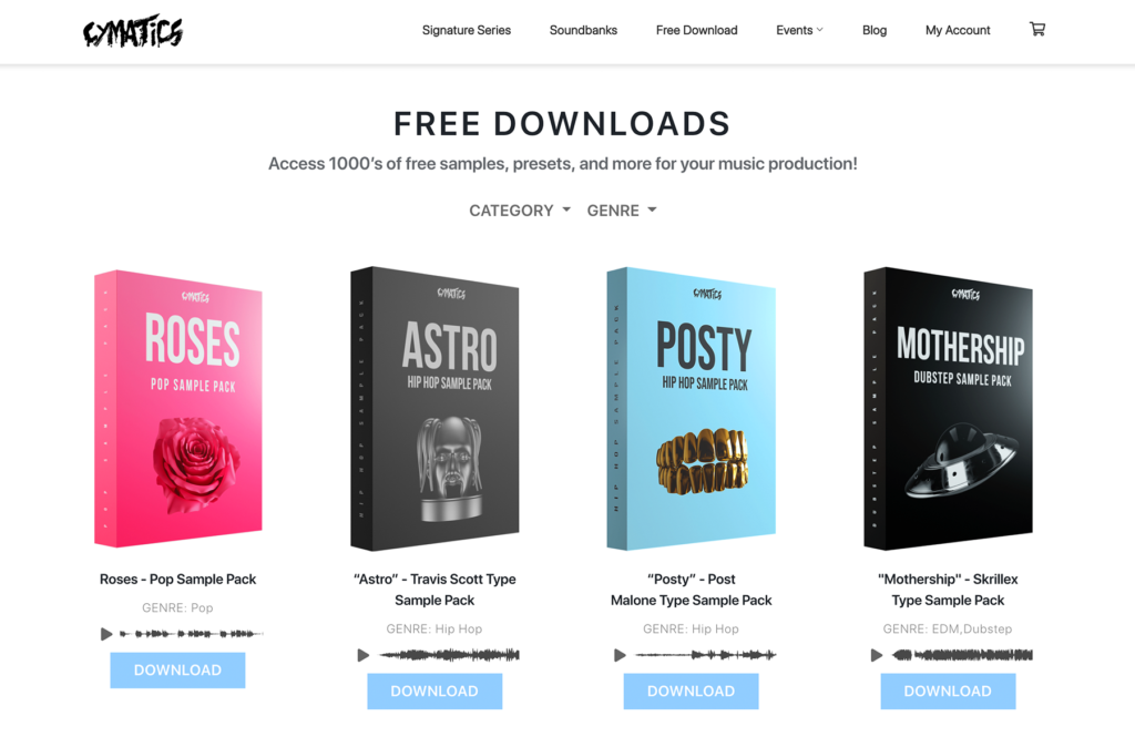 Cymatics offer a great selection of free sample packs